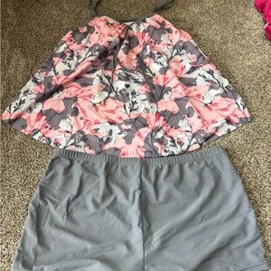 Floral Pink and Gray Women's Tankini Set